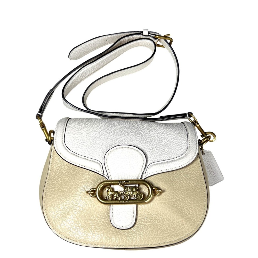 Coach Jade Saddle Bag 91164 Colorblock Cream Beige Leather Crossbody